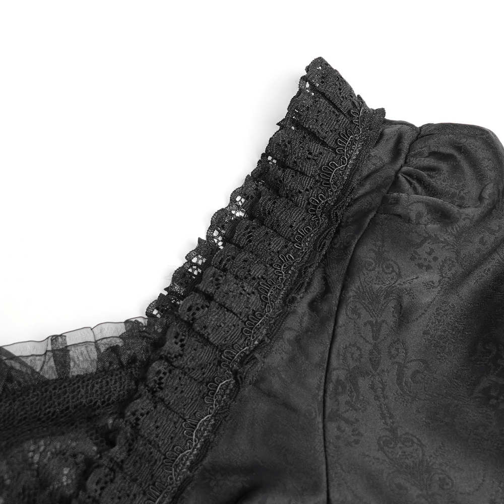 Black Lace Medieval Style Dress with Long Bell Sleeves - image 9