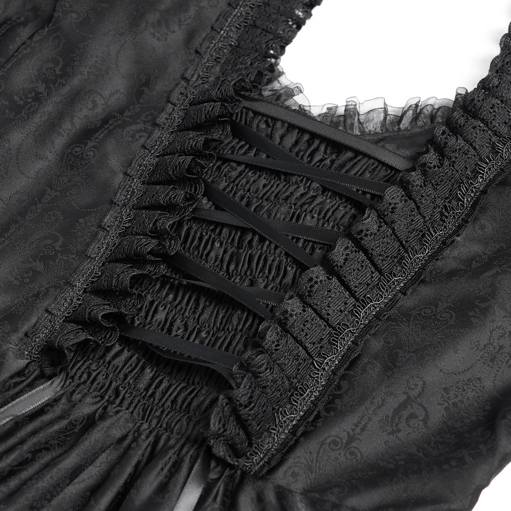 Black Lace Medieval Style Dress with Long Bell Sleeves - image 7