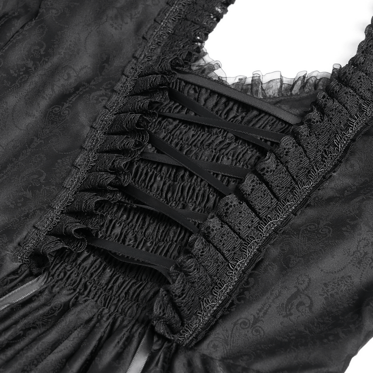 Black Lace Medieval Style Dress with Long Bell Sleeves - image 7