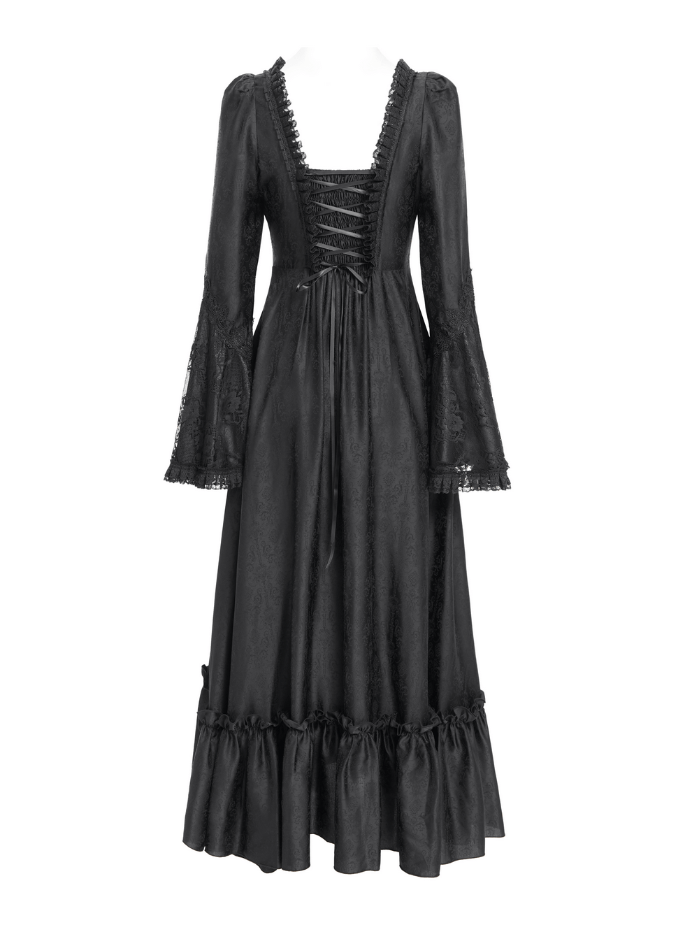 Black Lace Medieval Style Dress with Long Bell Sleeves - image 6