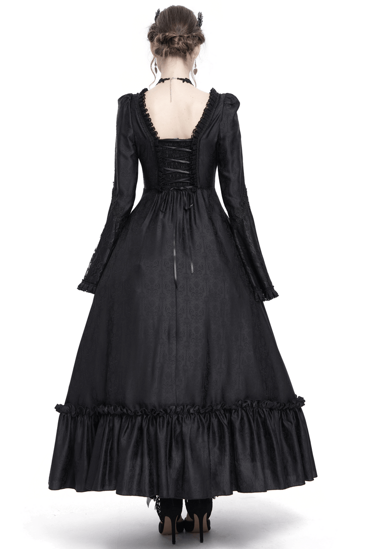 Black Lace Medieval Style Dress with Long Bell Sleeves - image 2