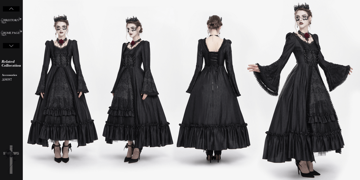 Black Lace Medieval Style Dress with Long Bell Sleeves - image 19