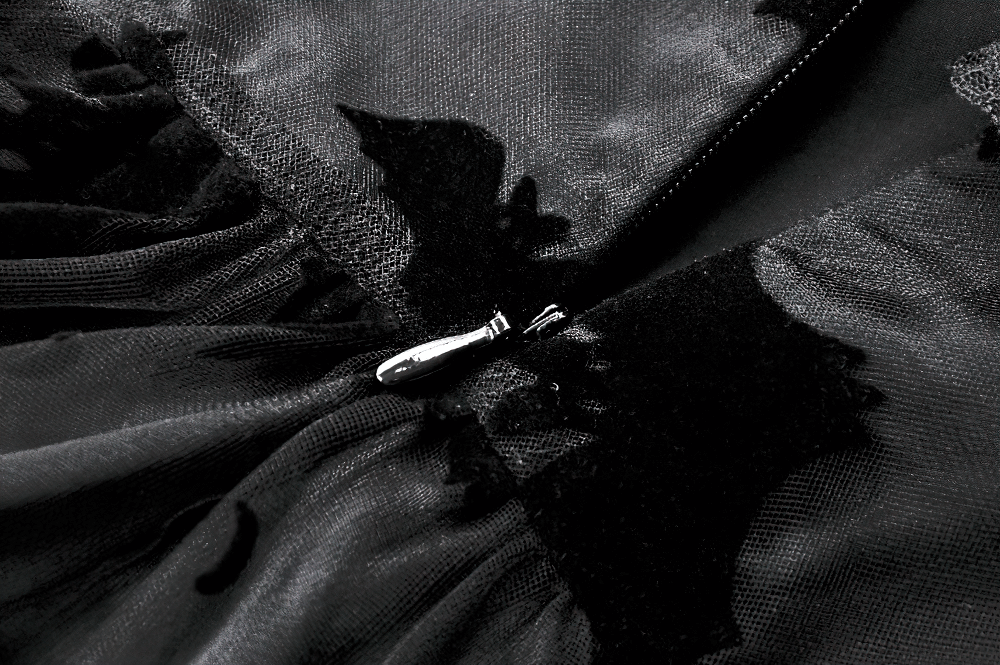 US SALE of Black Lace Ruffled Gothic Dress with Bat Print and Lace-Up - image 8
