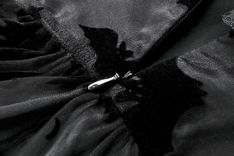 US SALE of Black Lace Ruffled Gothic Dress with Bat Print and Lace-Up - image 8
