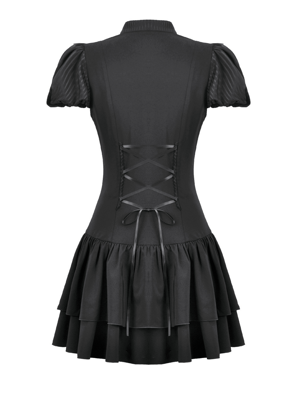 Black Lace Ruffled Gothic Dress with Puff Sleeves and Bow - image 5