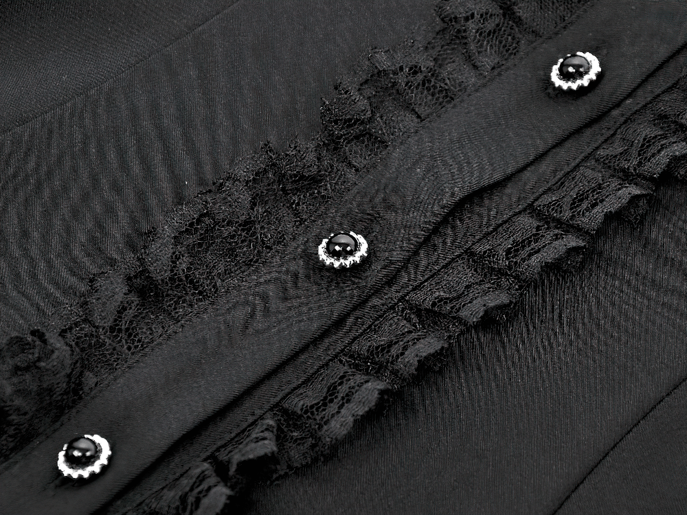 Black Lace Ruffled Gothic Dress with Puff Sleeves and Bow - image 10