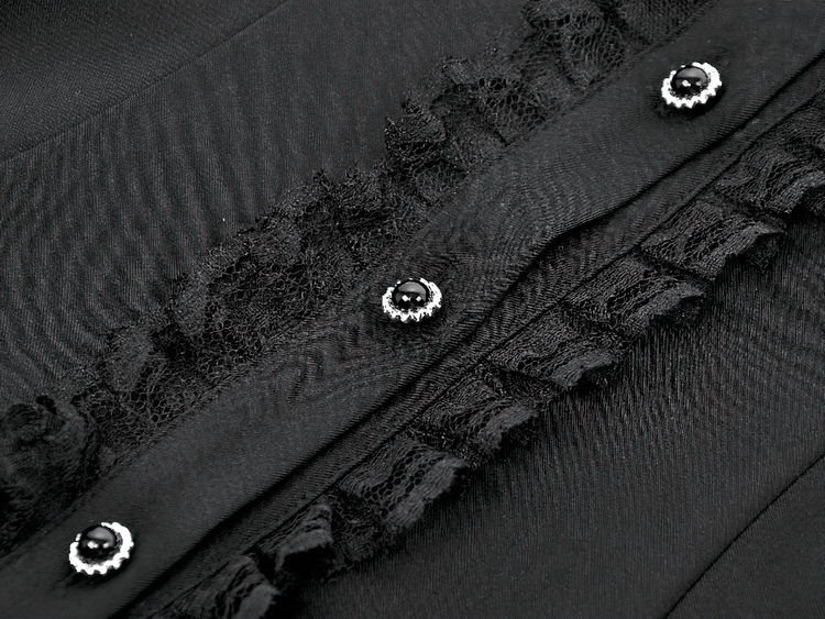 Black Lace Ruffled Gothic Dress with Puff Sleeves and Bow - image 10