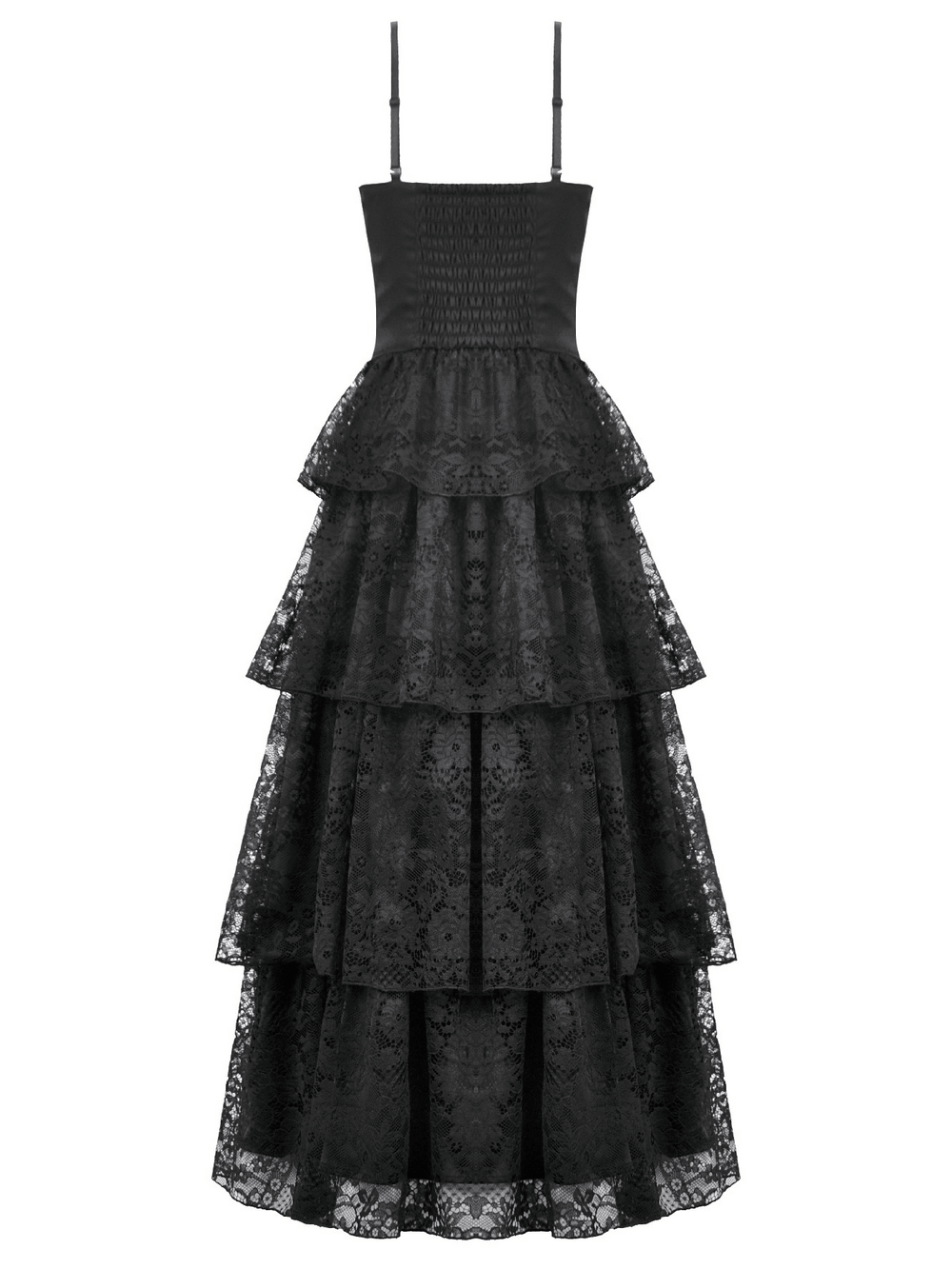 Black Lace Ruffled Tiered Gothic Dress with Spaghetti Straps - image 5