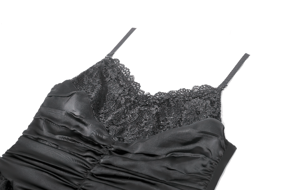 Black Lace Ruffled Tiered Gothic Dress with Spaghetti Straps - image 6