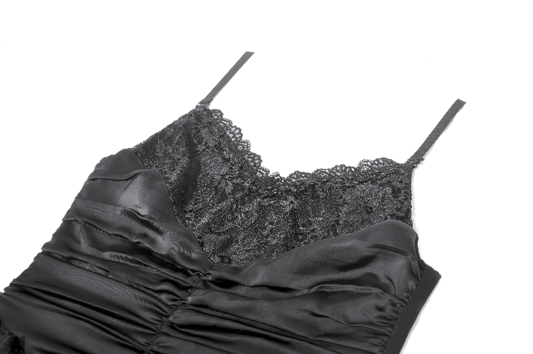 Black Lace Ruffled Tiered Gothic Dress with Spaghetti Straps - image 6