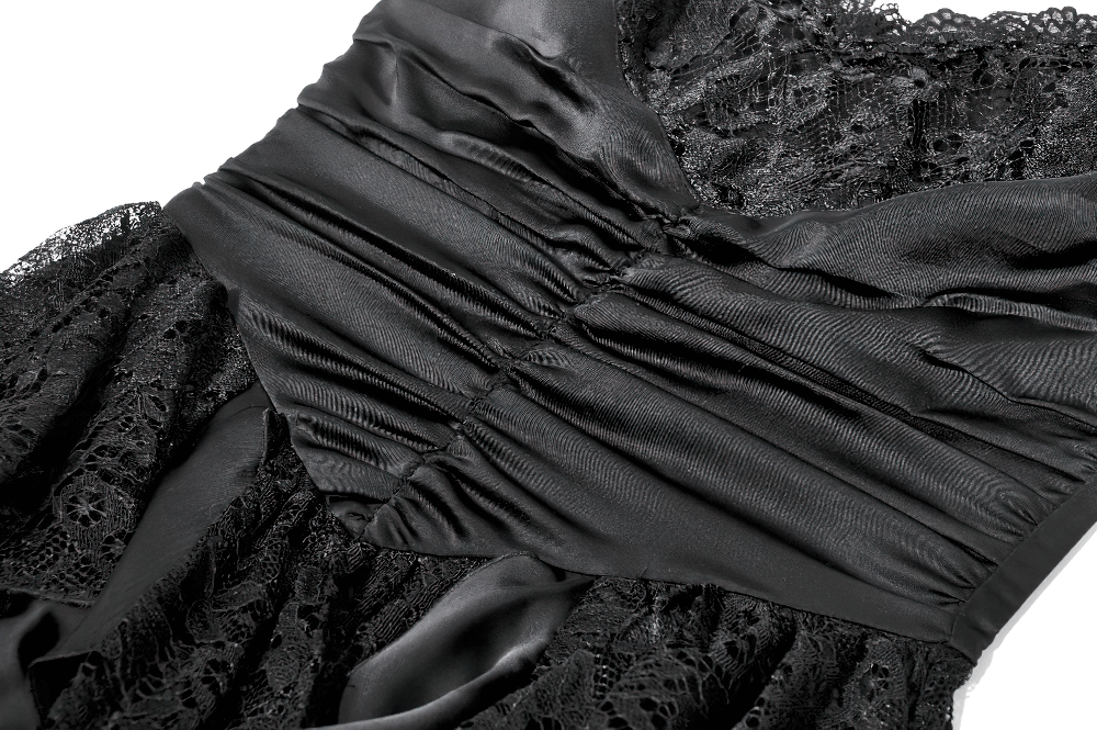 Black Lace Ruffled Tiered Gothic Dress with Spaghetti Straps - image 7
