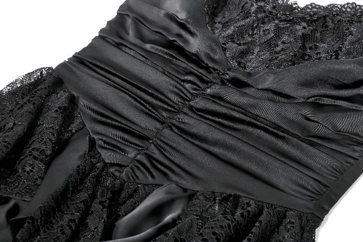 Black Lace Ruffled Tiered Gothic Dress with Spaghetti Straps - image 7