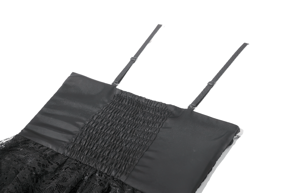 Black Lace Ruffled Tiered Gothic Dress with Spaghetti Straps - image 8
