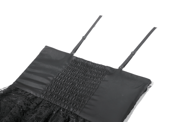 Black Lace Ruffled Tiered Gothic Dress with Spaghetti Straps - image 8