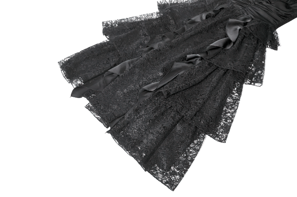 Black Lace Ruffled Tiered Gothic Dress with Spaghetti Straps - image 9