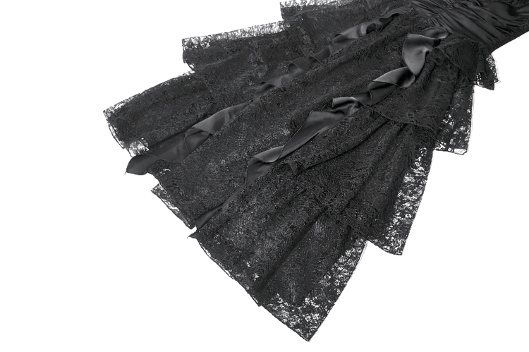 Black Lace Ruffled Tiered Gothic Dress with Spaghetti Straps - image 9