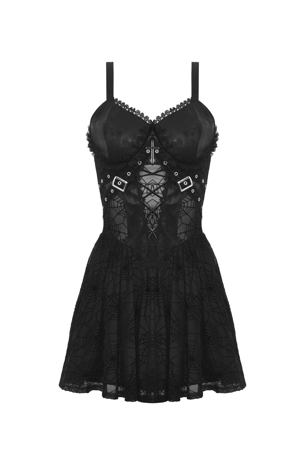 Black Lace Spiderweb Mesh Punk Suspender Dress - image 4