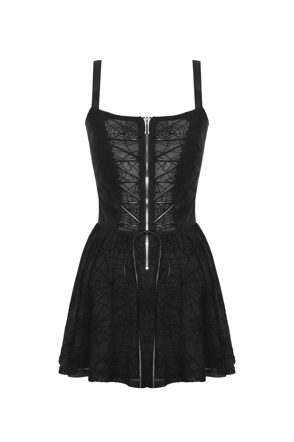 Black Lace Spiderweb Mesh Punk Suspender Dress - image 5