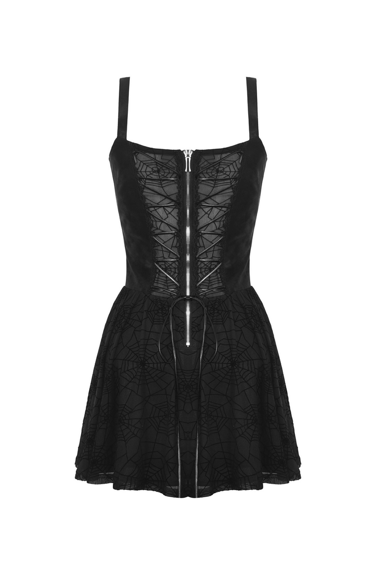 Black Lace Spiderweb Mesh Punk Suspender Dress - image 5