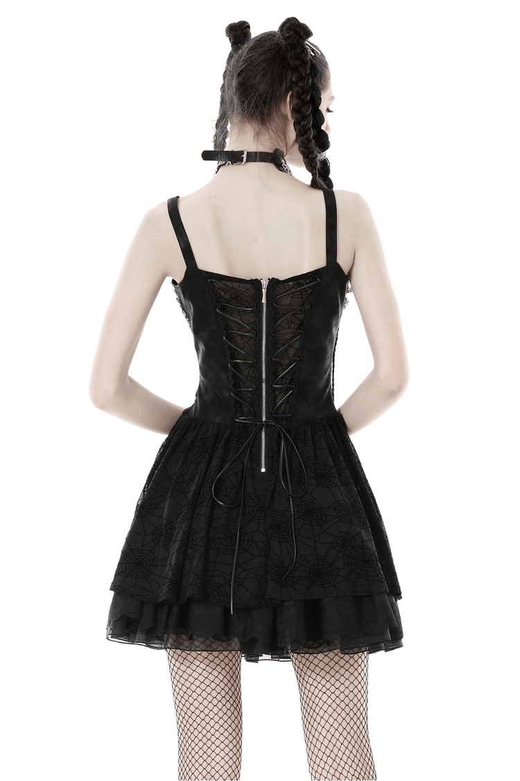 Black Lace Spiderweb Mesh Punk Suspender Dress - image 2