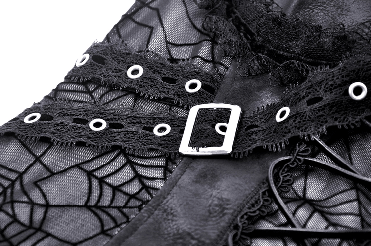 Black Lace Spiderweb Mesh Punk Suspender Dress - image 8