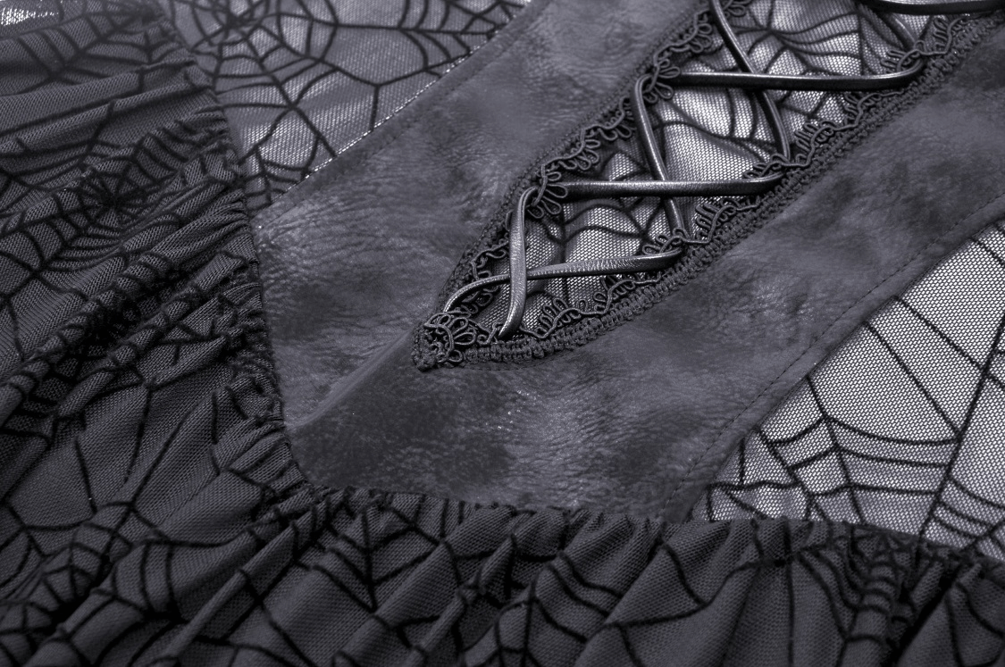 Black Lace Spiderweb Mesh Punk Suspender Dress - image 9