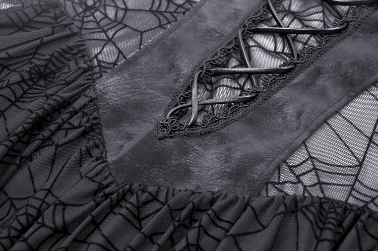 Black Lace Spiderweb Mesh Punk Suspender Dress - image 9