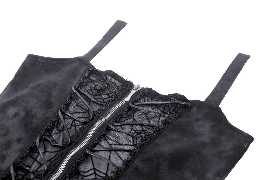 Black Lace Spiderweb Mesh Punk Suspender Dress - image 10