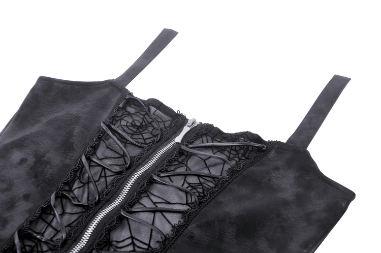Black Lace Spiderweb Mesh Punk Suspender Dress - image 10