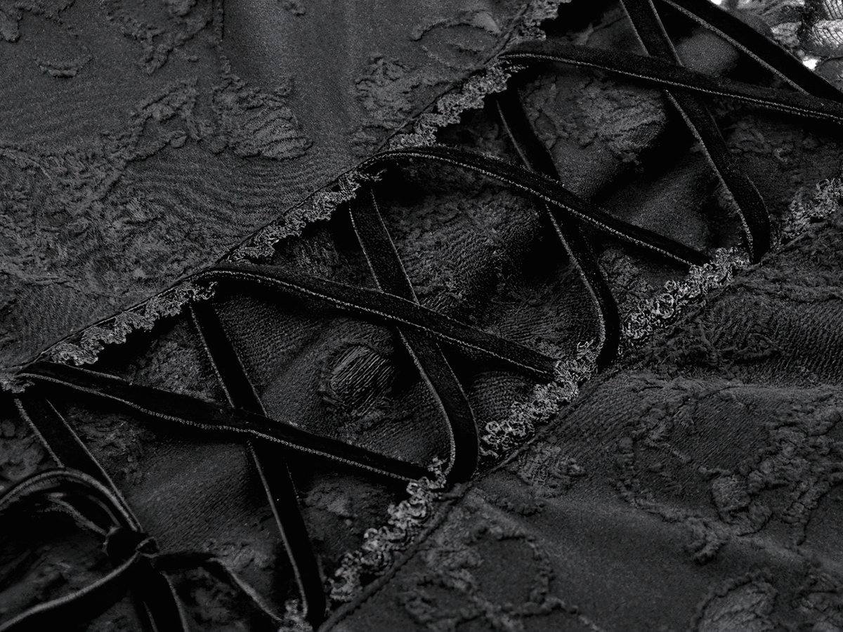 Black Lace-Up Gothic Mini Dress with Bell Sleeves - image 11