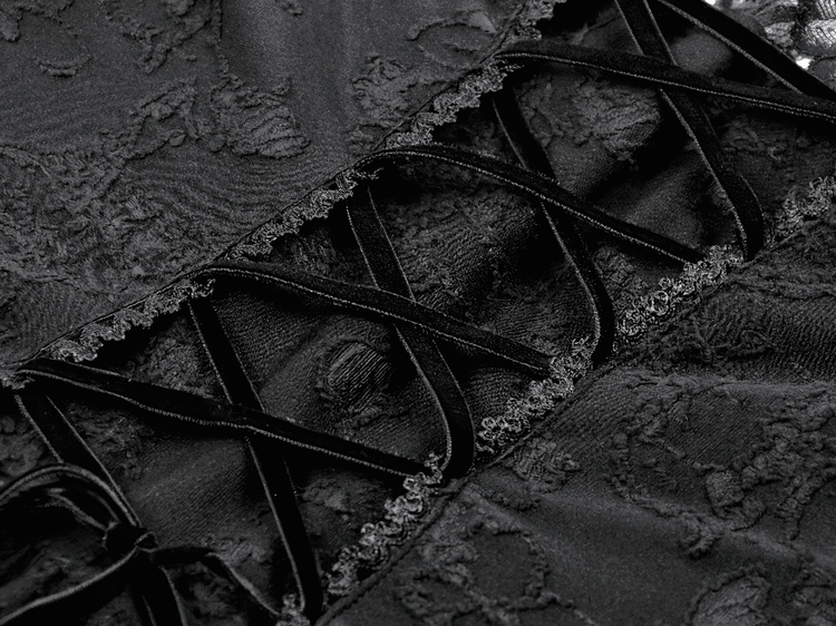 Black Lace-Up Gothic Mini Dress with Bell Sleeves - image 11