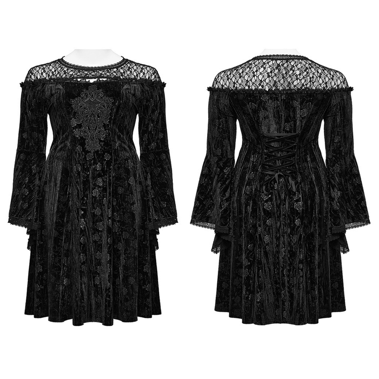 Black Lace Velvet Roses Dress - Gothic Elegance - image 3