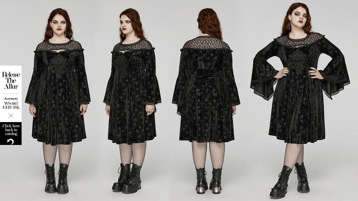 Black Lace Velvet Roses Dress - Gothic Elegance - image 15