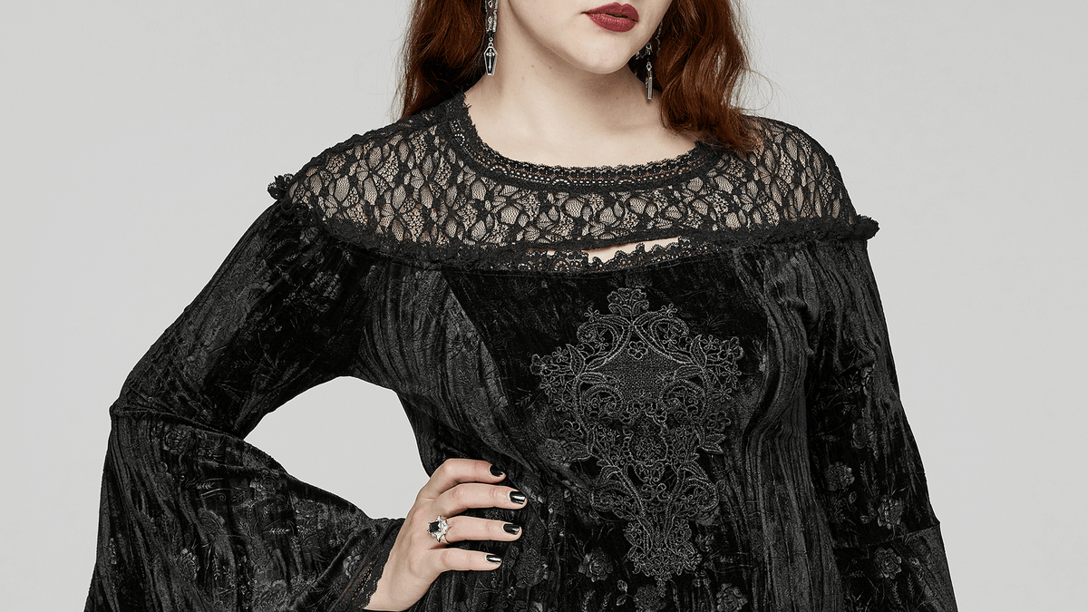 Black Lace Velvet Roses Dress - Gothic Elegance - image 11