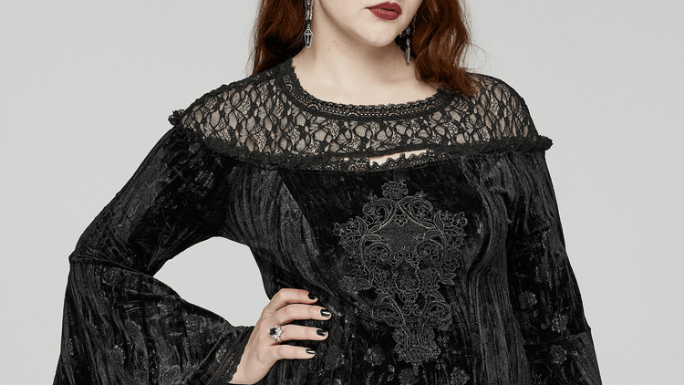 Black Lace Velvet Roses Dress - Gothic Elegance - image 11