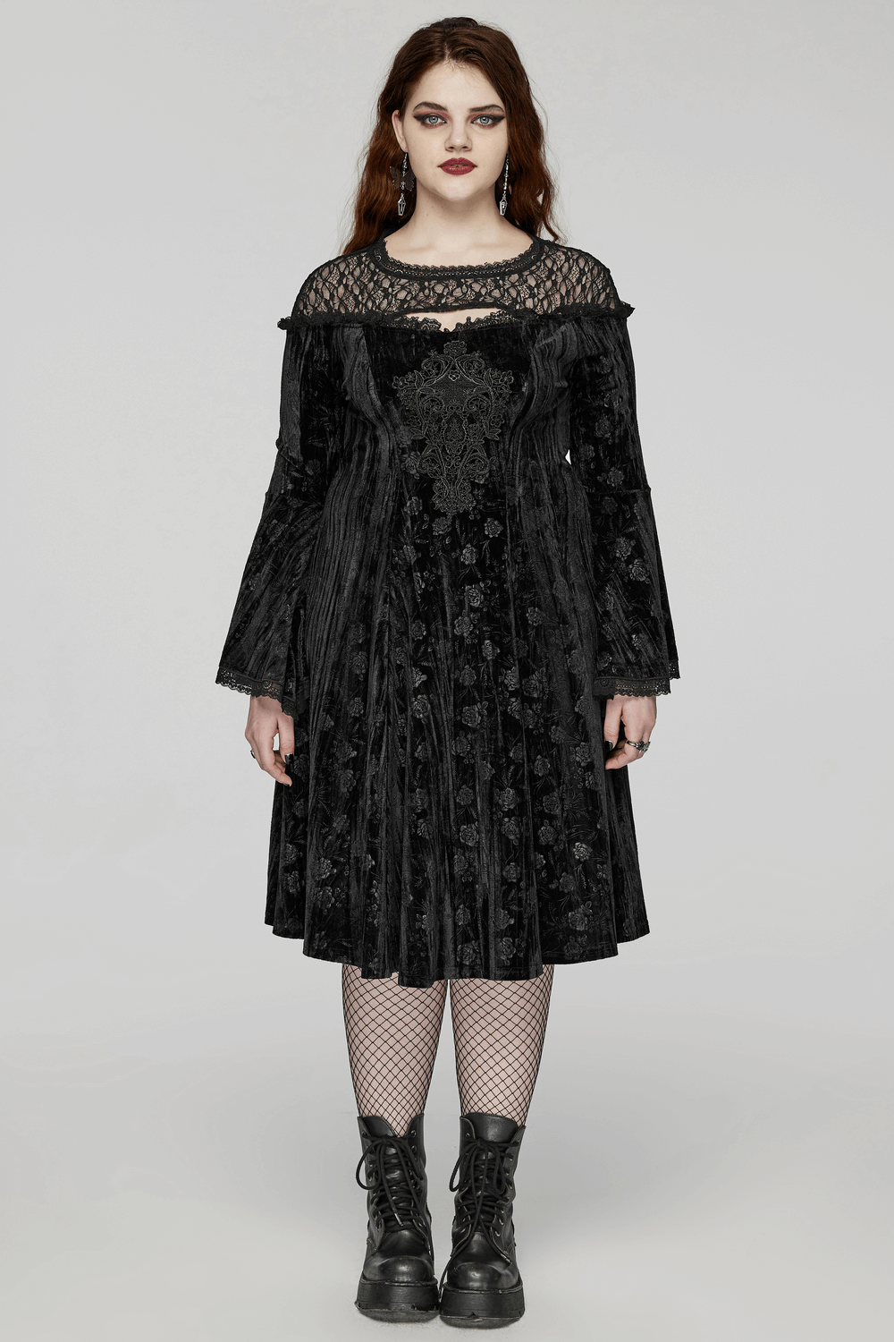 Black Lace Velvet Roses Dress - Gothic Elegance - image 12