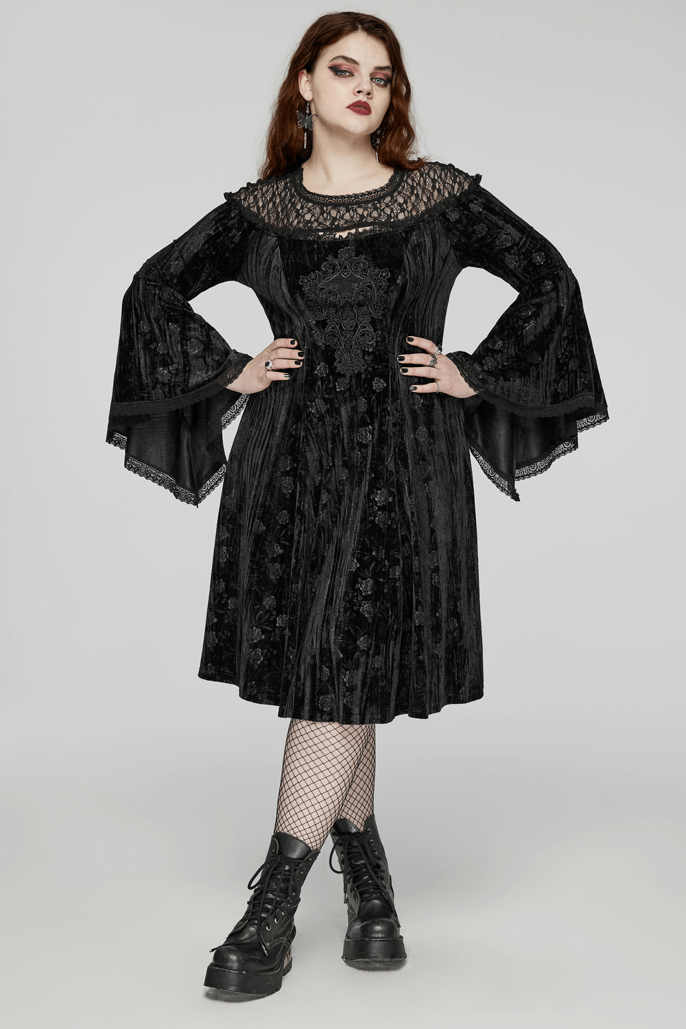 Black Lace Velvet Roses Dress - Gothic Elegance - image 14