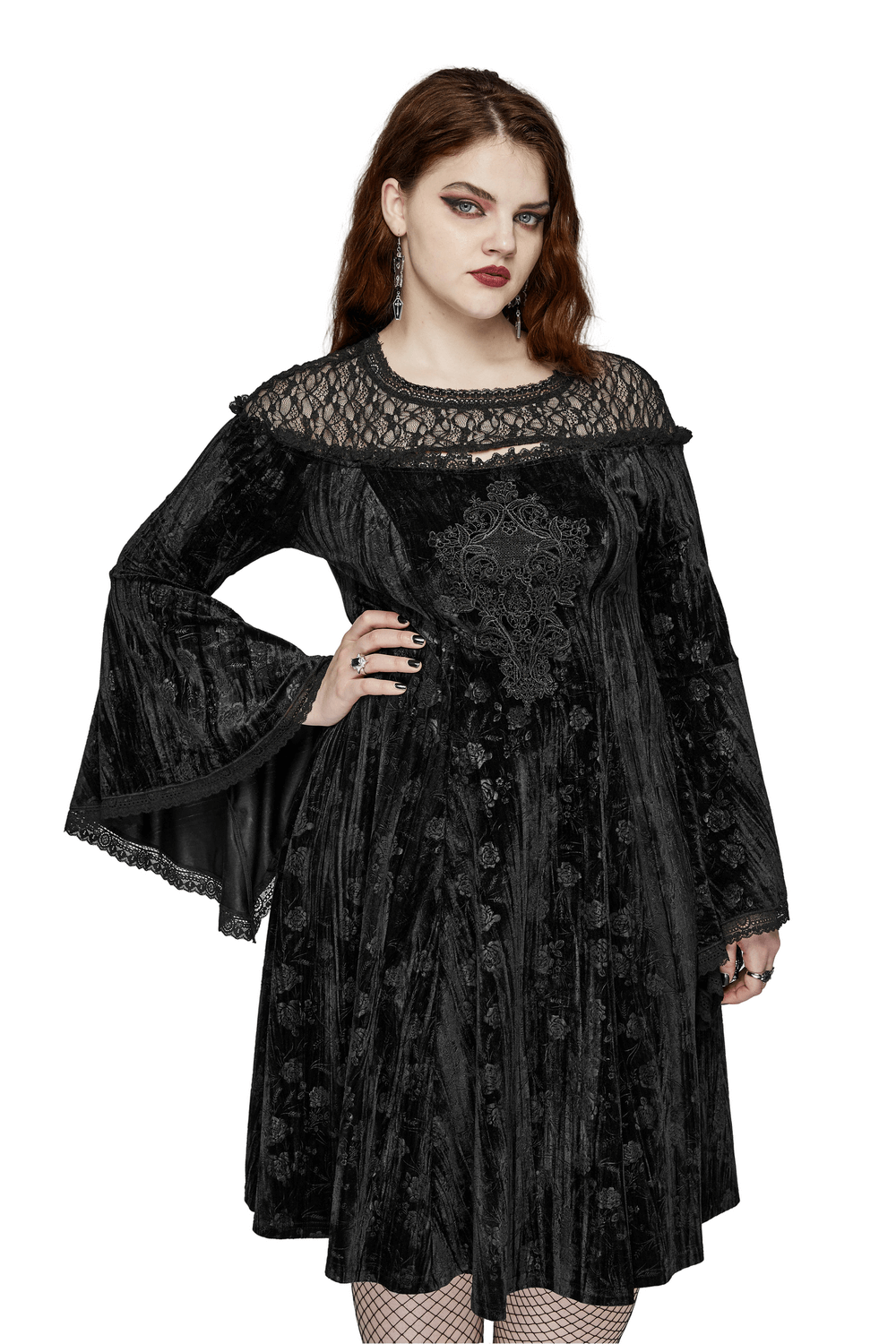 Black Lace Velvet Roses Dress - Gothic Elegance - image 1