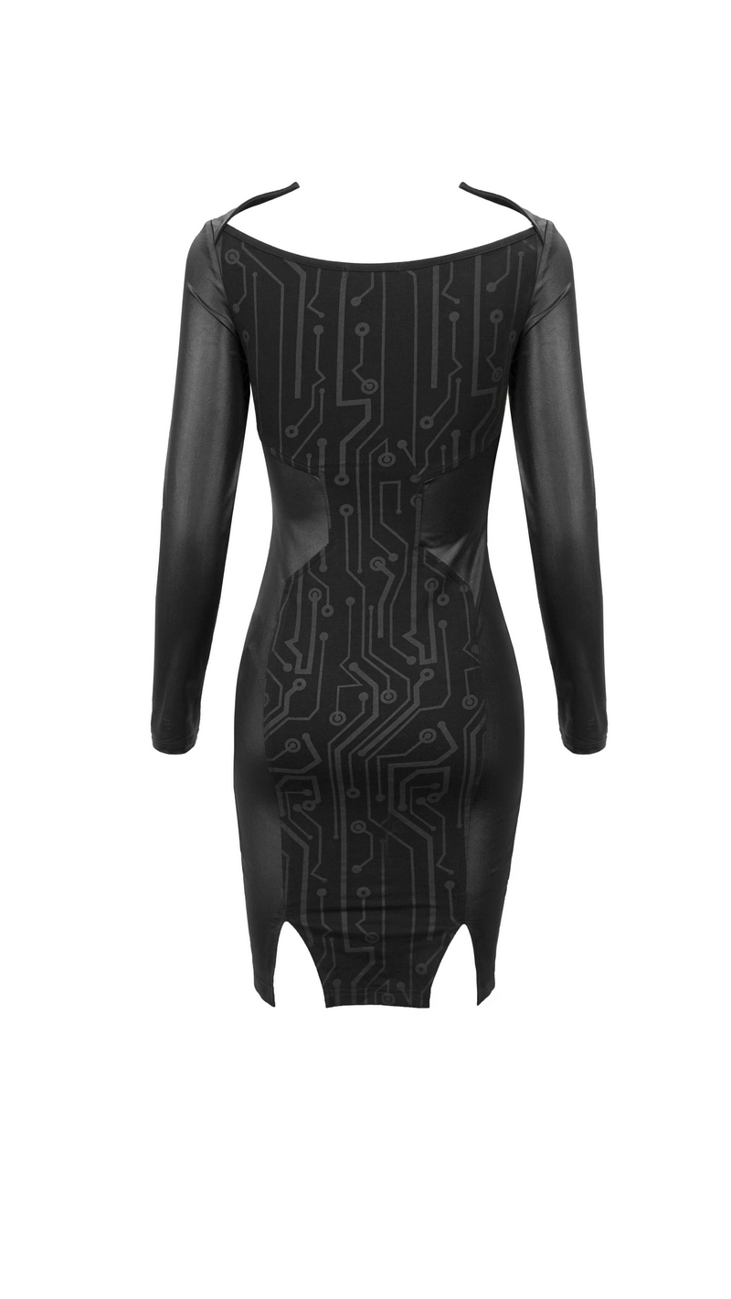 Black Long Sleeve Mini Dress / Dress in Gothic Style with Lace-up Waist - image 5