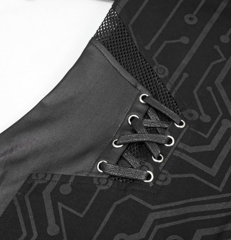Black Long Sleeve Mini Dress / Dress in Gothic Style with Lace-up Waist - image 8