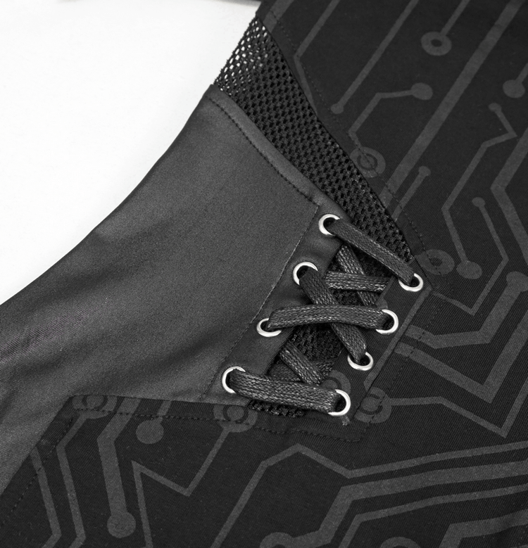 Black Long Sleeve Mini Dress / Dress in Gothic Style with Lace-up Waist - image 8