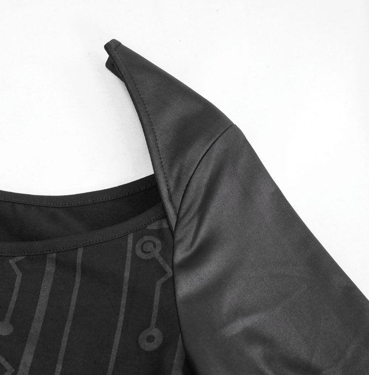 Black Long Sleeve Mini Dress / Dress in Gothic Style with Lace-up Waist - image 6