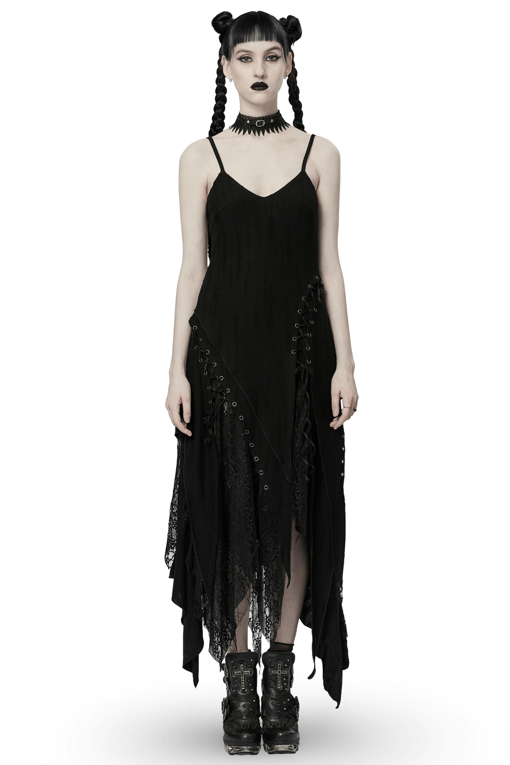 Black Mesh Lace Asymmetrical Pointed Gothic Dress - image 1