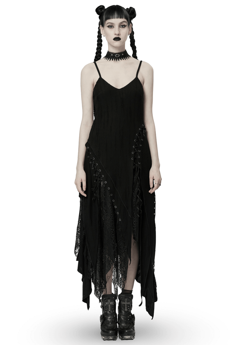 Black Mesh Lace Asymmetrical Pointed Gothic Dress - image 1