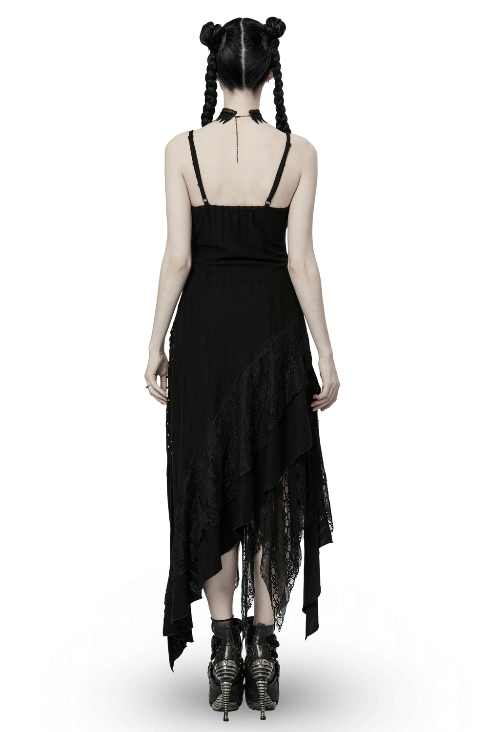 Black Mesh Lace Asymmetrical Pointed Gothic Dress - image 2