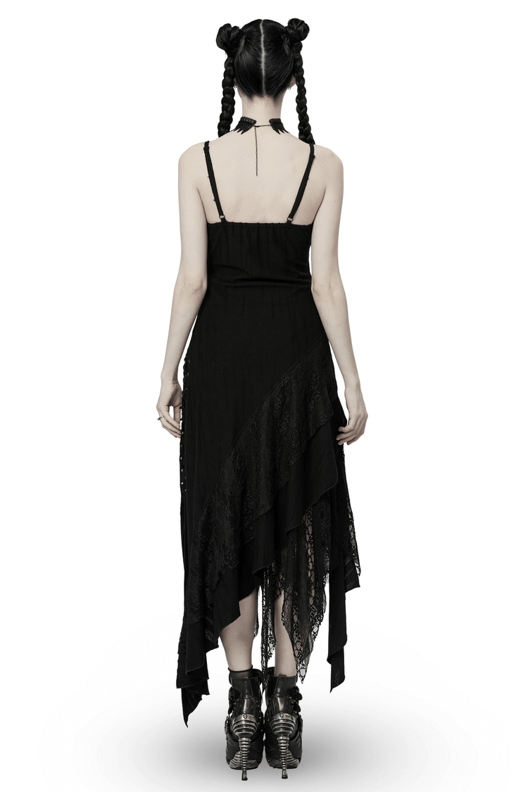 Black Mesh Lace Asymmetrical Pointed Gothic Dress - image 2