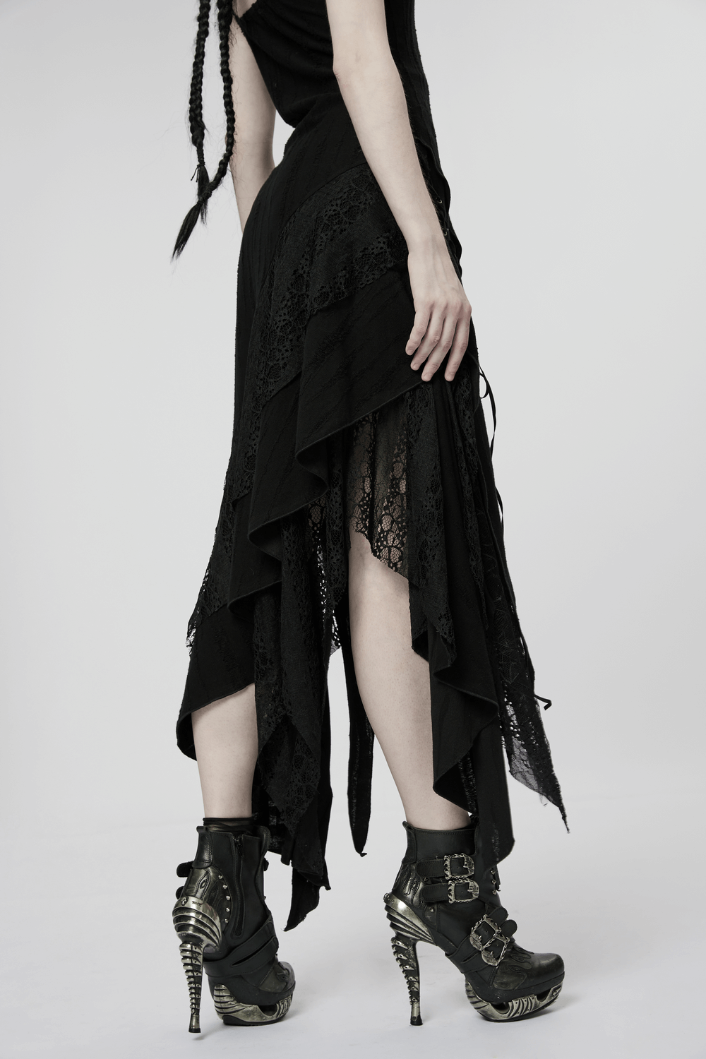 Black Mesh Lace Asymmetrical Pointed Gothic Dress - image 12