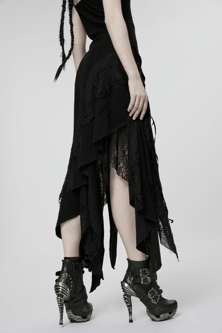 Black Mesh Lace Asymmetrical Pointed Gothic Dress - image 12