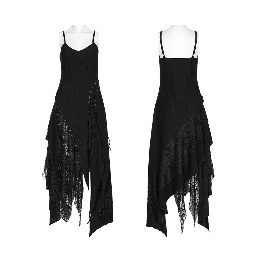 Black Mesh Lace Asymmetrical Pointed Gothic Dress - image 3