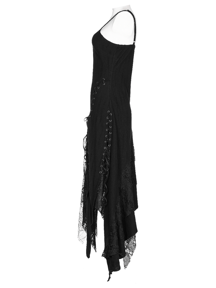 Black Mesh Lace Asymmetrical Pointed Gothic Dress - image 5